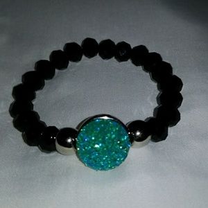 Black Bead Snap Bracelet with Tuurquoise 18mm Snap